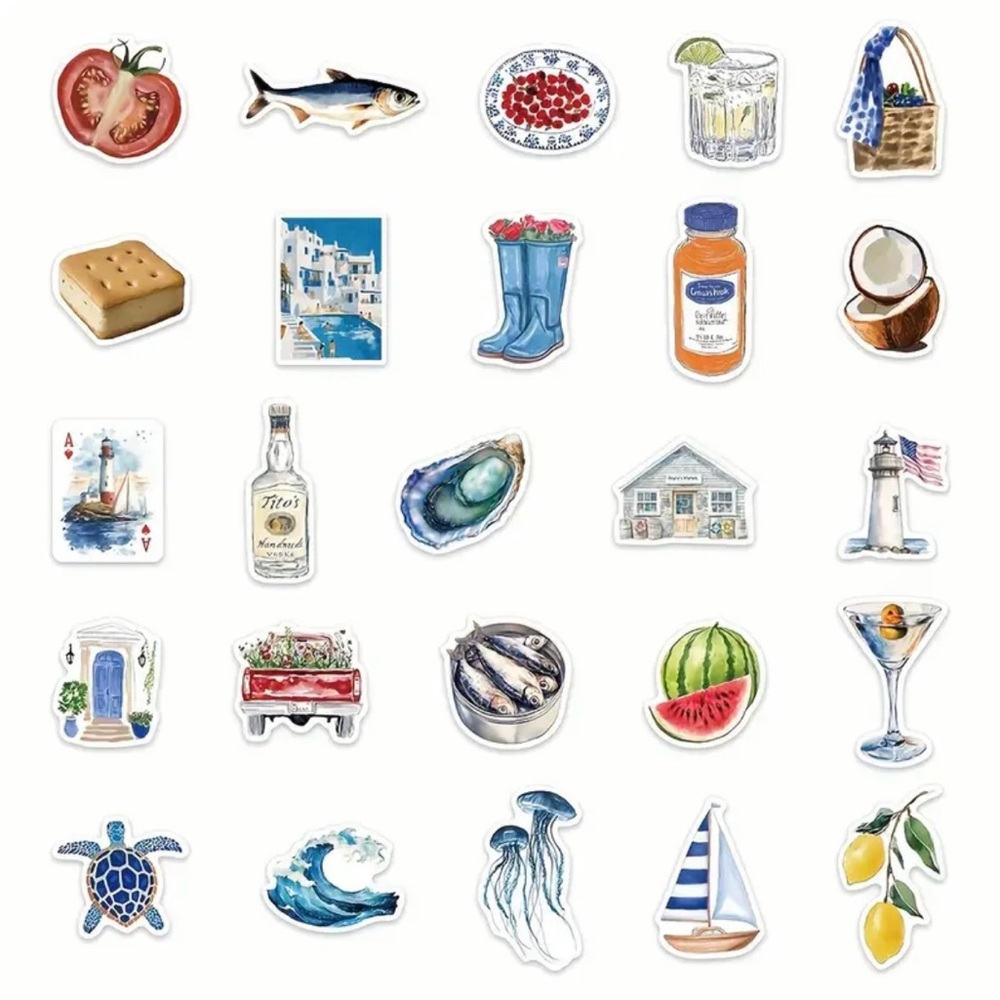 Colorful Italian-Themed Stickers Set of 50 Nautical Sailing Amalfi Tomato Drinks - Picture 6 of 9